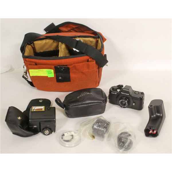 PENTAX MICRO 35MM CAMERA W LENS CASE ETC