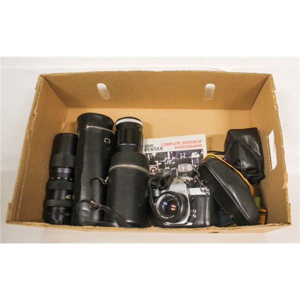 VINTAGE ASAHI PRINTAX 35MM CAMERA W LENSES ETC