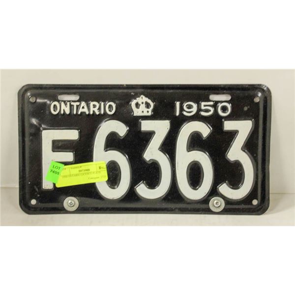 1950 ONTARIO LICENCE PLATE