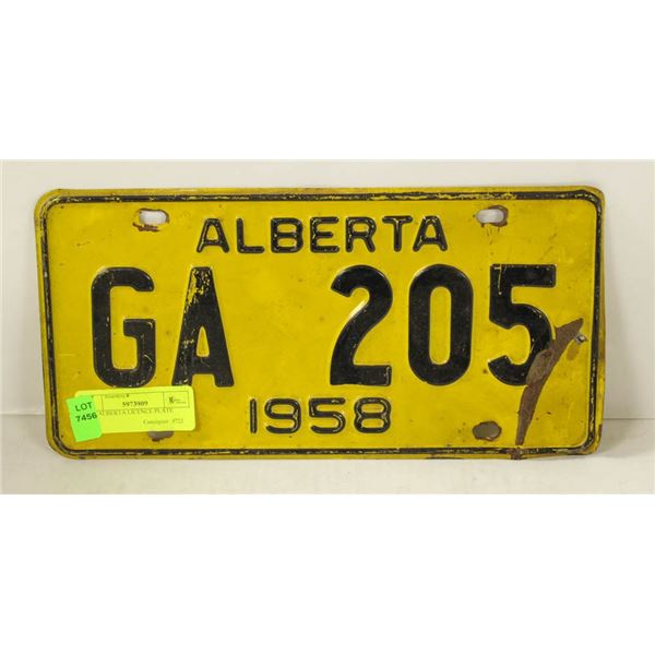 1958 ALBERTA LICENCE PLATE