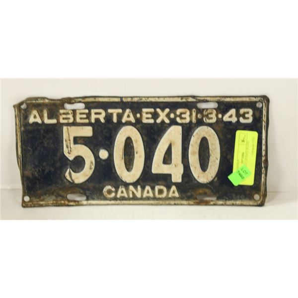 1943 ALBERTA LICENCE PLATE