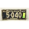 Image 1 : 1943 ALBERTA LICENCE PLATE