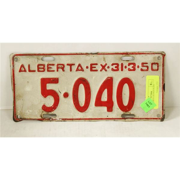 1950 ALBERTA LICENCE PLATE