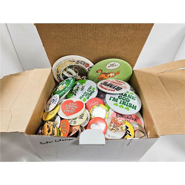 MASSIVE VINTAGE TIN BUTTON & PIN COLLECTION