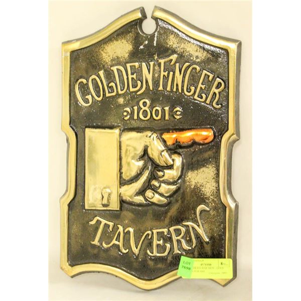 LARGE BRASS BAR SIGN - GOLD FINGER PUB 1801