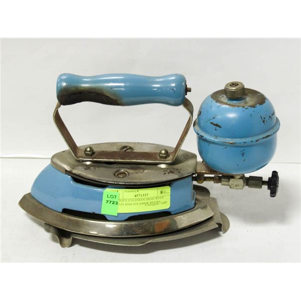 ANTIQUE COLEMAN IRON WITH STAND AND STEAMER MODEL
