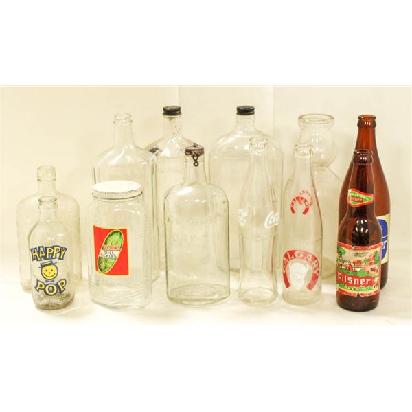 LOT OF ANTIQUE WHISKEY, SODA  & OTHER BOTTLES,