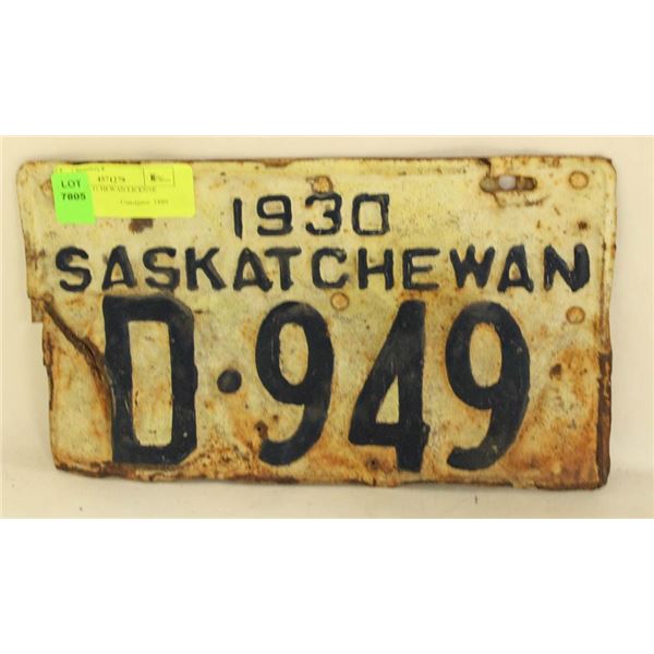 1930 SASKATCHEWAN LICENSE PLATE, 4 DIGIT