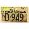 Image 1 : 1930 SASKATCHEWAN LICENSE PLATE, 4 DIGIT