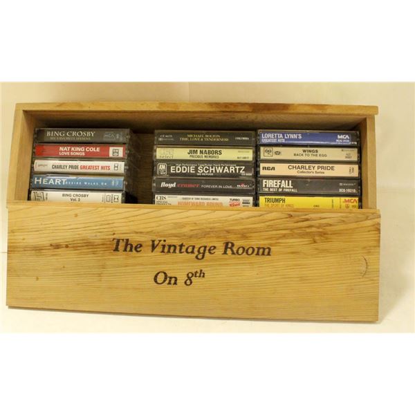 WOODEN BOX FILLED WITH CASSETTES
