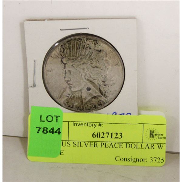 1923 US SILVER PEACE DOLLAR W HOLE