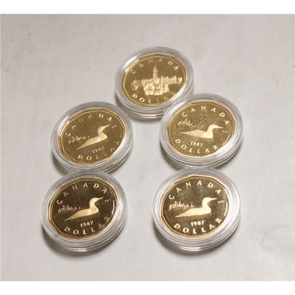 LOT 5 PROOF FIRST 1987 CANADA LOONIES