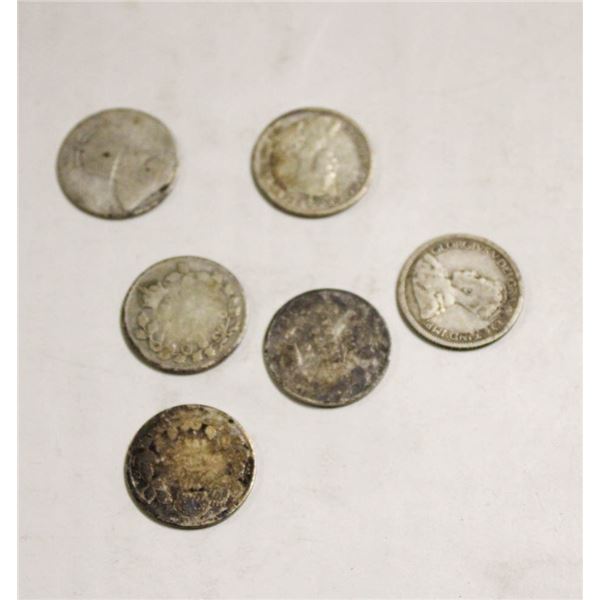 LOT OF 6 SILVER 1900’s CANADA DIMES
