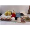 Image 1 : (9) Balls of Yarn, Sewing Thread Kit, (3) Doilies, Seat Cushion, Crochet Book, Cloth Coasters