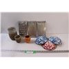 Image 1 : (3) Enamel Bowls, (3) Clay Pots, (3) Vintage Cheese Graders