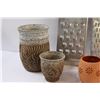 Image 4 : (3) Enamel Bowls, (3) Clay Pots, (3) Vintage Cheese Graders