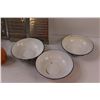 Image 7 : (3) Enamel Bowls, (3) Clay Pots, (3) Vintage Cheese Graders