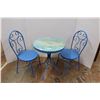 Image 1 : * Blue Metal Patio Set w/(2) Chairs - Table: 24" x 29" Chairs: Seat - 17" Backrest - 36"