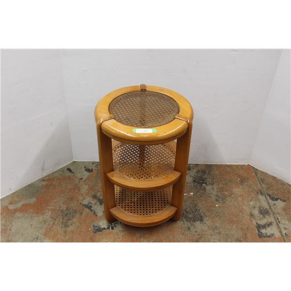 * Three Tier Wicker & Wood Round End Table - 18" x 27"