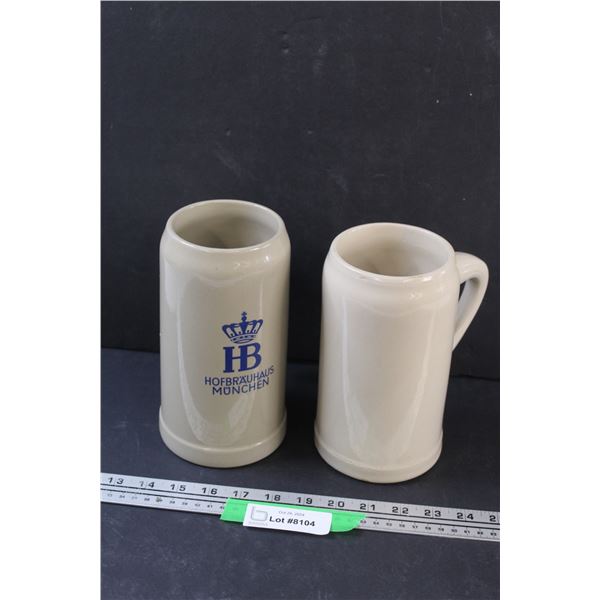 (2) Large Stoneware Beer Steins Including "Hofbraubaus" From Munich - West Germany