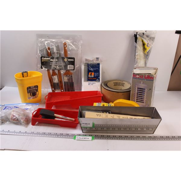 Electronic Insect Killer, Assorted Paint Brushes & Sticks, (2) Paint Trays, Plastic Drop Sheet, Misc