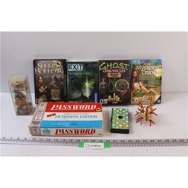 (4) PC CD Games, Magnetic Travel Snakes And Ladders, Password Game - As Is, Deer Home Decor