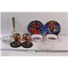 Image 1 : (2) Metal Cups, Potato Masher, Glass Christmas Tree Dish, Decorative Glass Bowl, (2) Sets of Spider-