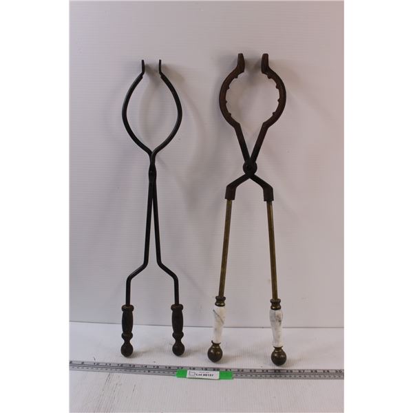Brass, Marble, & Cast Iron Firewood Tongs & Iron Firewood Tongs