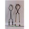 Image 1 : Brass, Marble, & Cast Iron Firewood Tongs & Iron Firewood Tongs