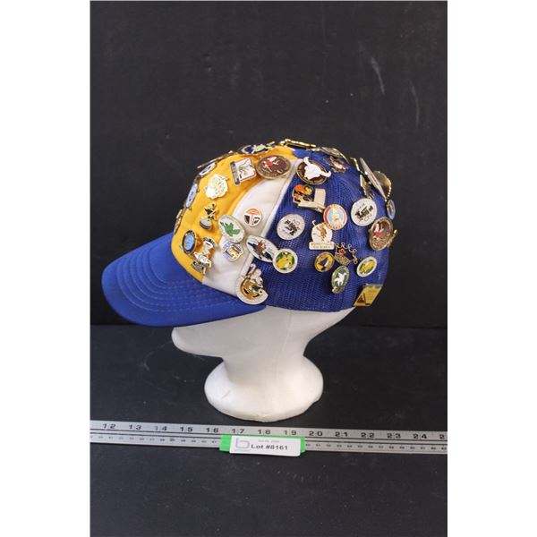 Vintage Blue/Yellow Hat w/ Collector Pins