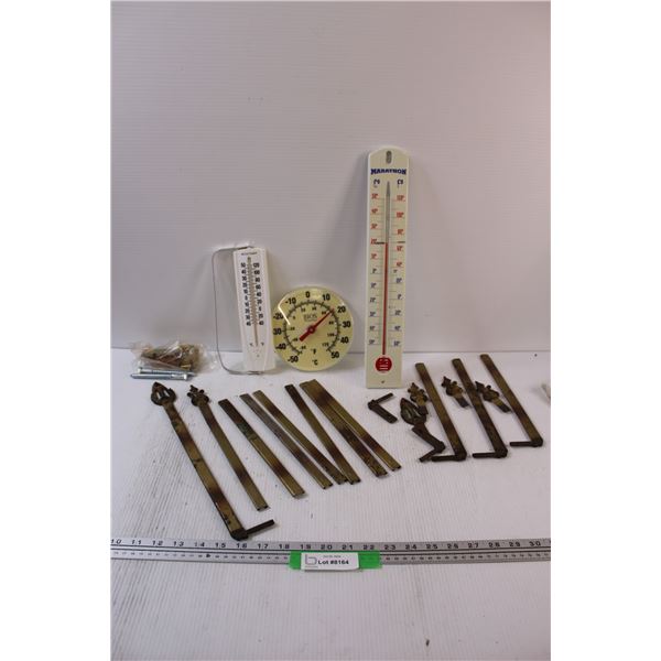 (3) Thermometers & Assorted Brass Decor