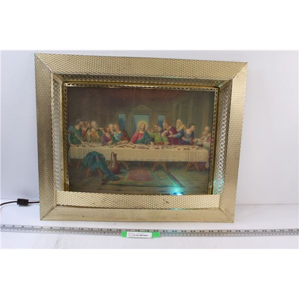 22" x 18" Last Supper Print w/ Brass Frame & Cyan Light