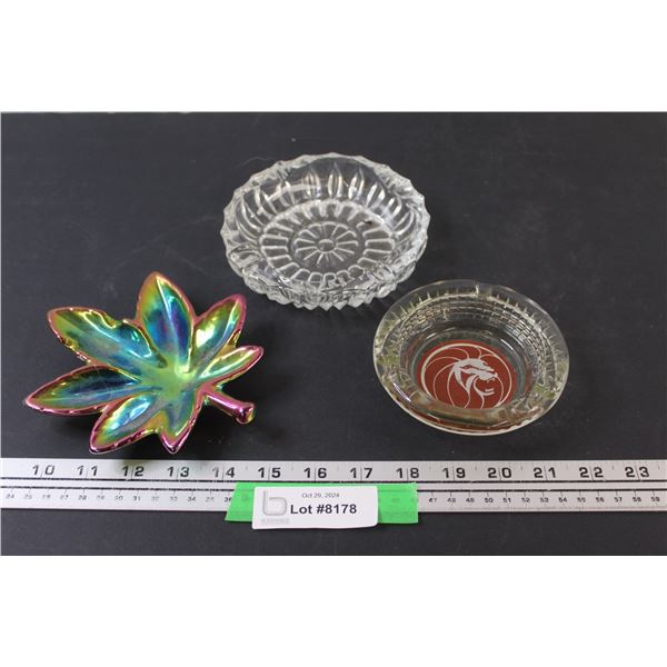 (2) Glass Ashtrays, Ceramic Ashtray