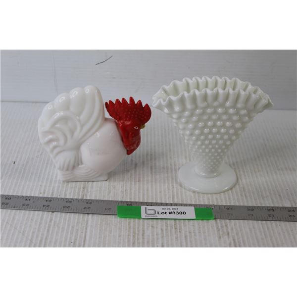 Avon Chicken Moisturized Hand Lotion Bottle, Milk Glass Hobnail Fan Vase