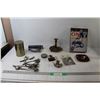 Image 1 : 250 Piece Hockey Puzzle, Brass Bird Call, (3) Candle Holders, Silverware, Goodyear Blimp Everest Aft