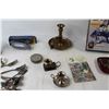 Image 5 : 250 Piece Hockey Puzzle, Brass Bird Call, (3) Candle Holders, Silverware, Goodyear Blimp Everest Aft