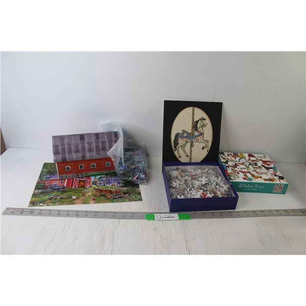 Horse Stitch Art, 500 Piece Winter Puzzle, Barn Puzzle - As Is