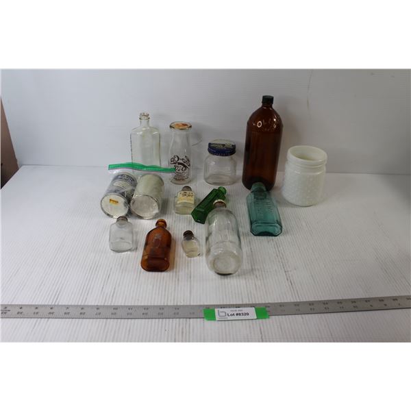 Assorted Glass Bottles, Porcelain Jar