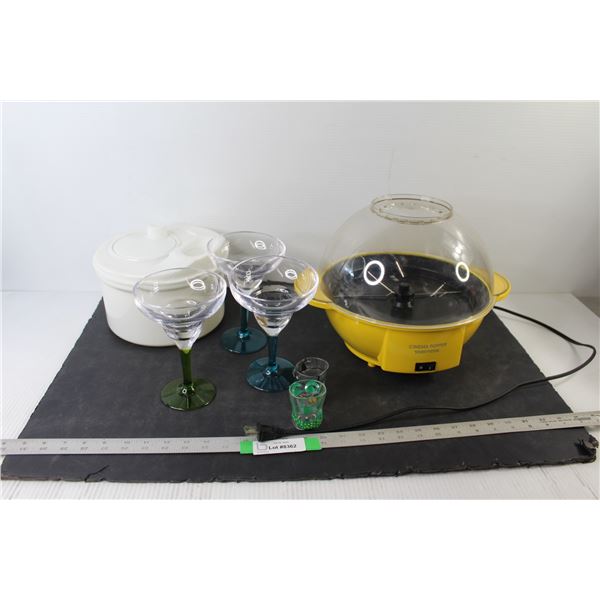 Popcorn Maker - Tested Powers On, (2) Shot Glasses, Wine Glasses, Salad Spinner
