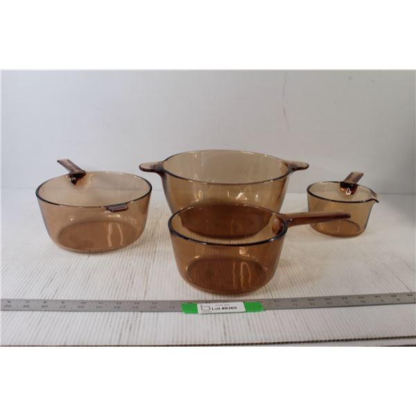 (4) Vision Smoked Glass Pots