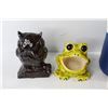 Image 2 : Thermos, Owl Decoration, Frog Decoration, (2) Vinegar Bottles, Plate, Pyrex Glass Dish