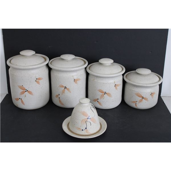 (10) Pieces of Kurenda Pottery Cannister Set w/ Matching Butter Dish