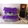 Image 1 : Several Rolls of Purple and Silver Mesh Fabric,(8) Rolls of Ribbon and Kitchen Art Memo Board