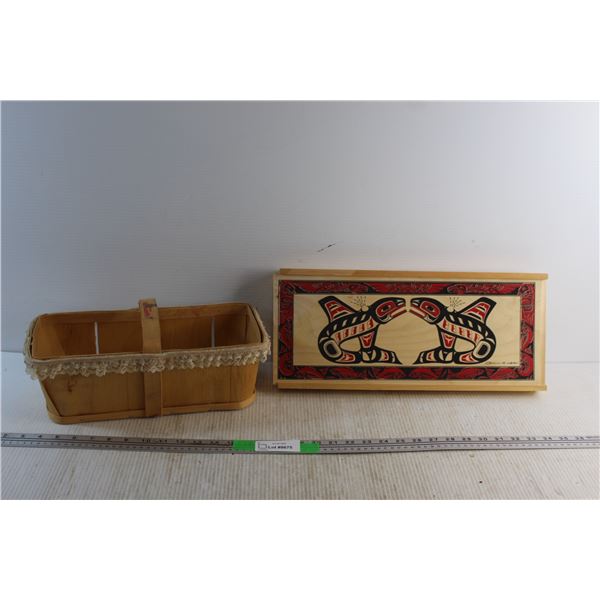 Wooden Basket and Indiginous Design Wooden Cheese Storage Box 18'' x 8''
