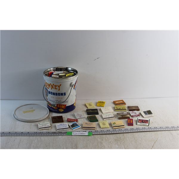 Vintage Collectible Matches and Lowney Tin Bucket