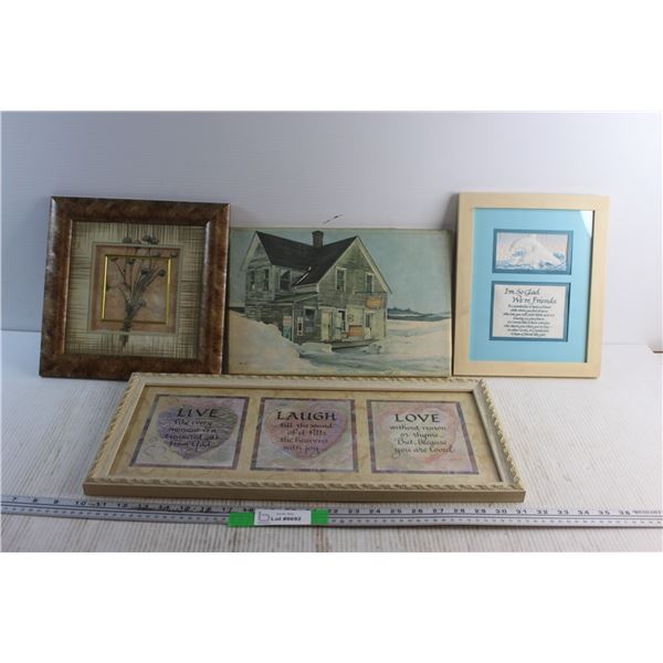 (4) Framed Prints - Floral, General Store and Quote Prints 21'' x 11''