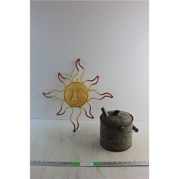 Wired Sun Wall Decor and Galvanized Oil Can