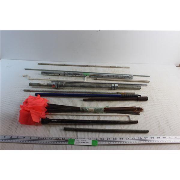 Tire Iron, Surveyors Flags, Piano Hinge and Rods