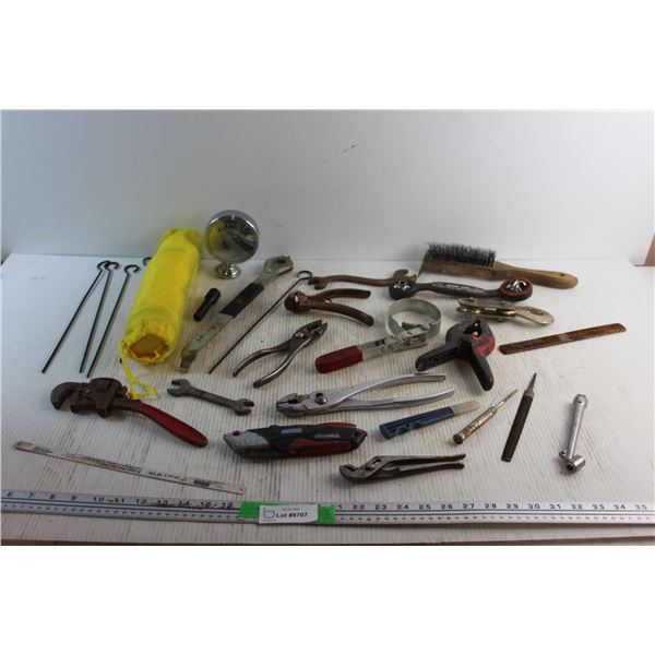 Oil Dipsticks, Wrenches, Metal Brush, Pliers, Metal Files, Clamp and Assorted Items