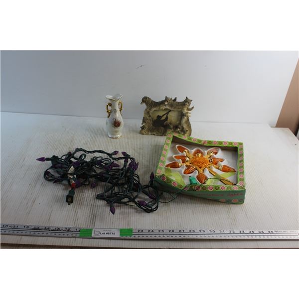 Ceramic Decorative Vase 7''. Vintage Christmas Star (Works), Christmas Tree Lights -Tested and Wolf 